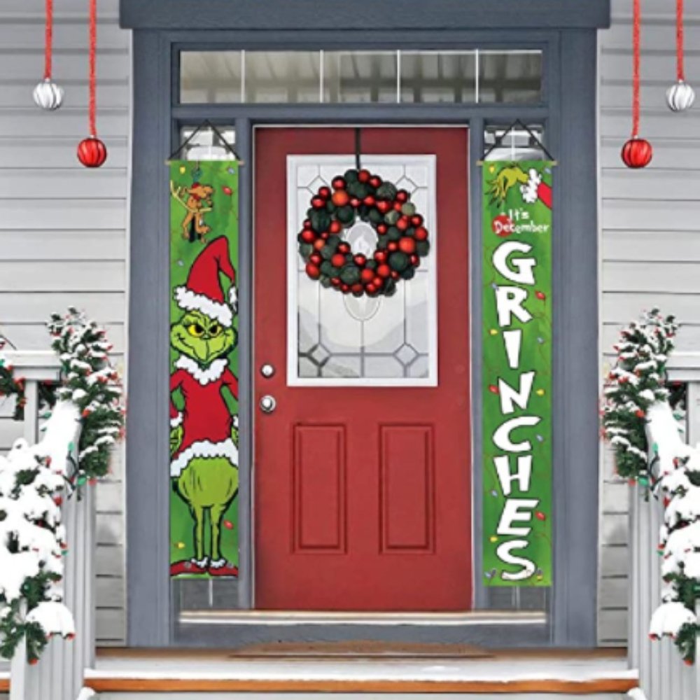 FLAPI Hanging Grinches Banner for Door Christmas Decor 12 x 72 inches
